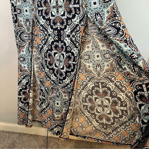 London Times Maxi Dress Front Slit Multicolor Sleeveless Size 12 Boho Beach - Picture 5 of 10